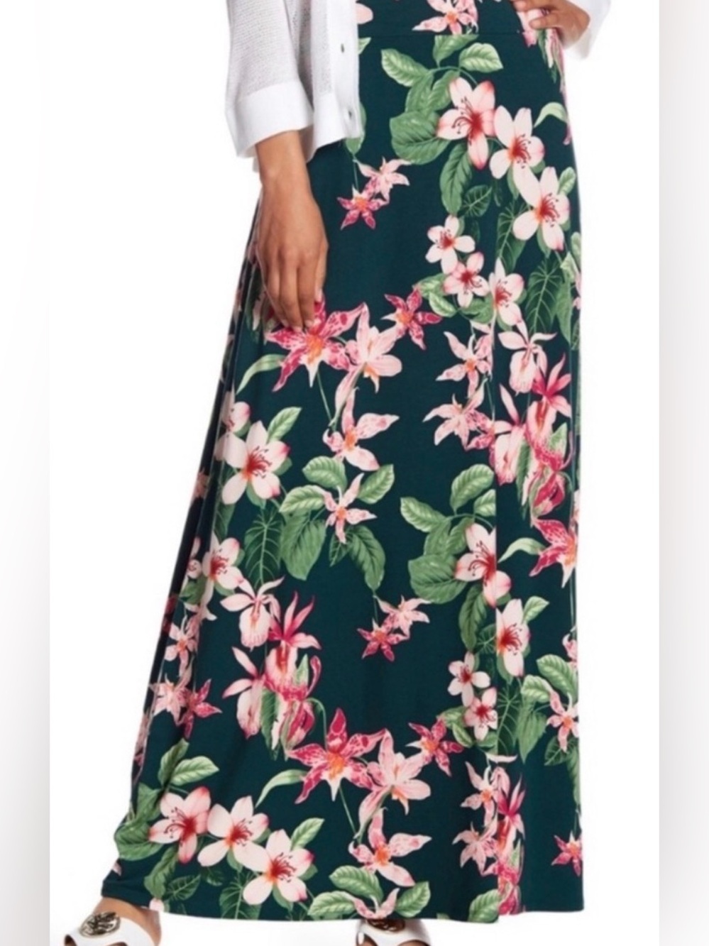 Tommy Bahama Dark Teal Maxi Skirt with Pink Floral Print size XL